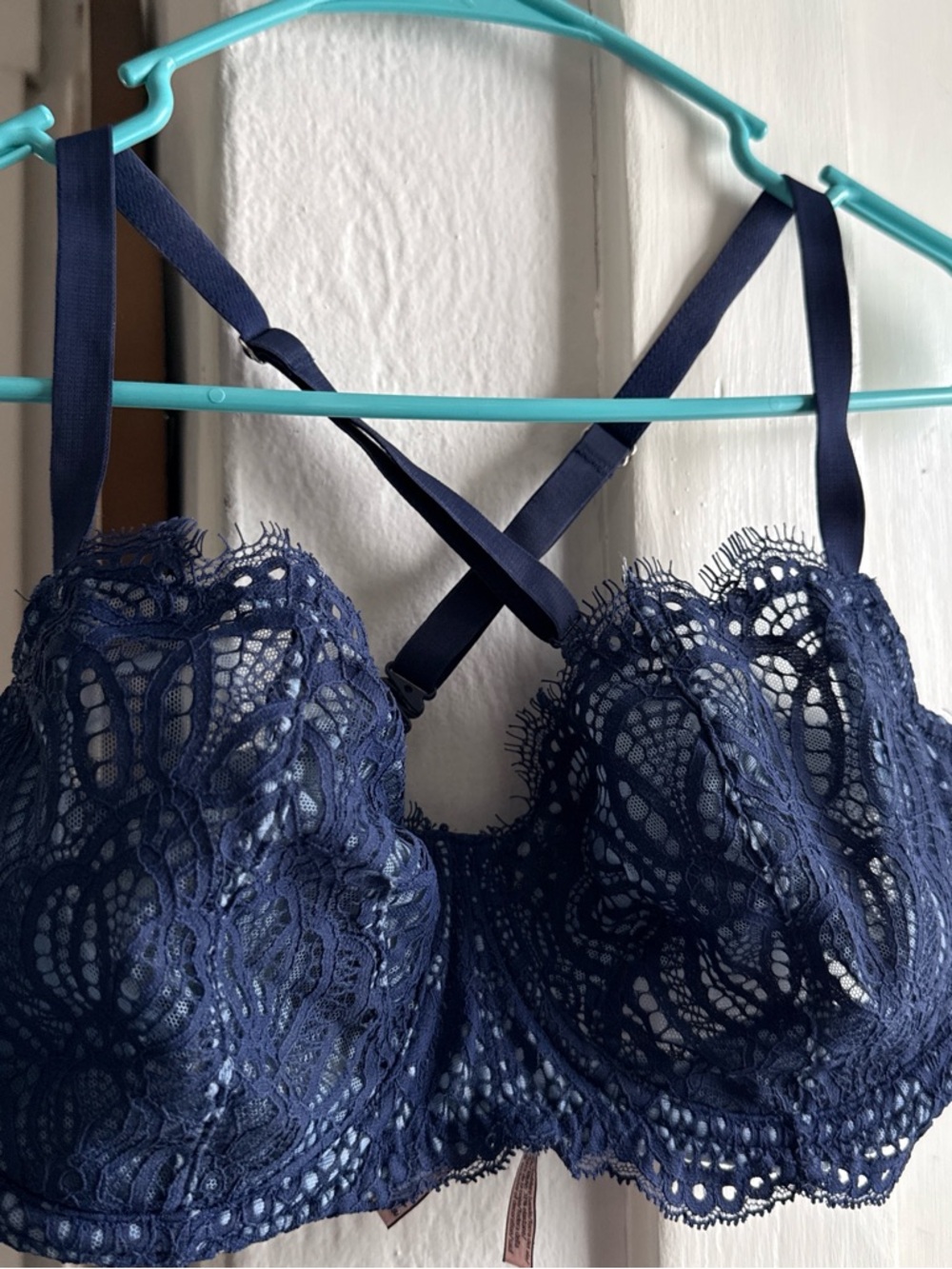 Victoria's Secret Navy Lace Longline Bra with Crisscross Straps